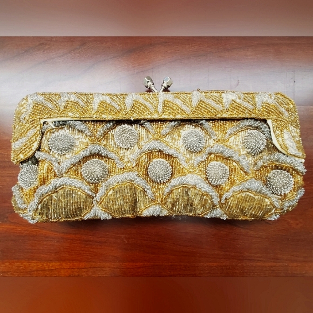 Vintage Gold and Silver Heavily Beaded Deco Purse